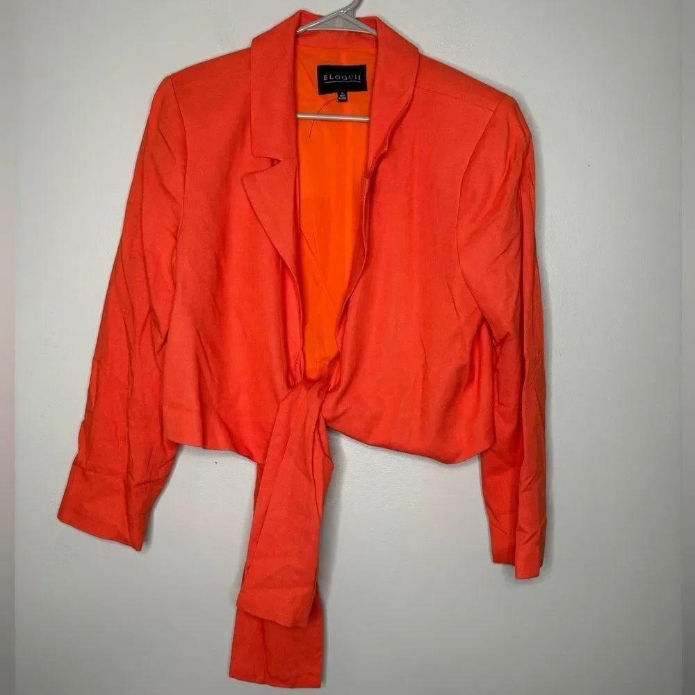 Eloquii linen blend cropped tie blazer jacket